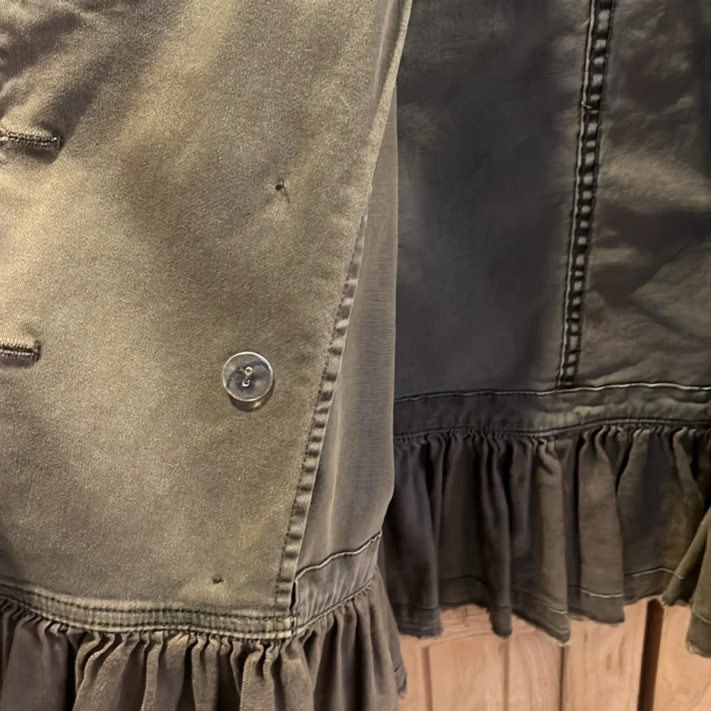 Free People olive green denim military style ruffle jacket - Picture 12 of 12